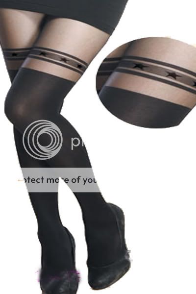 BLACK False Suspender+Thigh Hi Pantyhose tights, Stars,Gift, Present 
